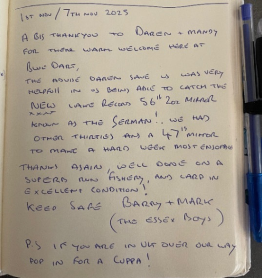 Blue Dart Carp Fishery – 01 November, 2025