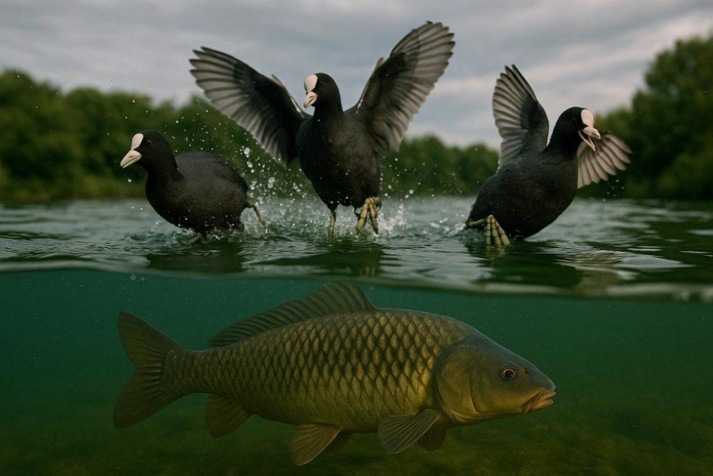 Watching coots spook to identify carp patrol routes